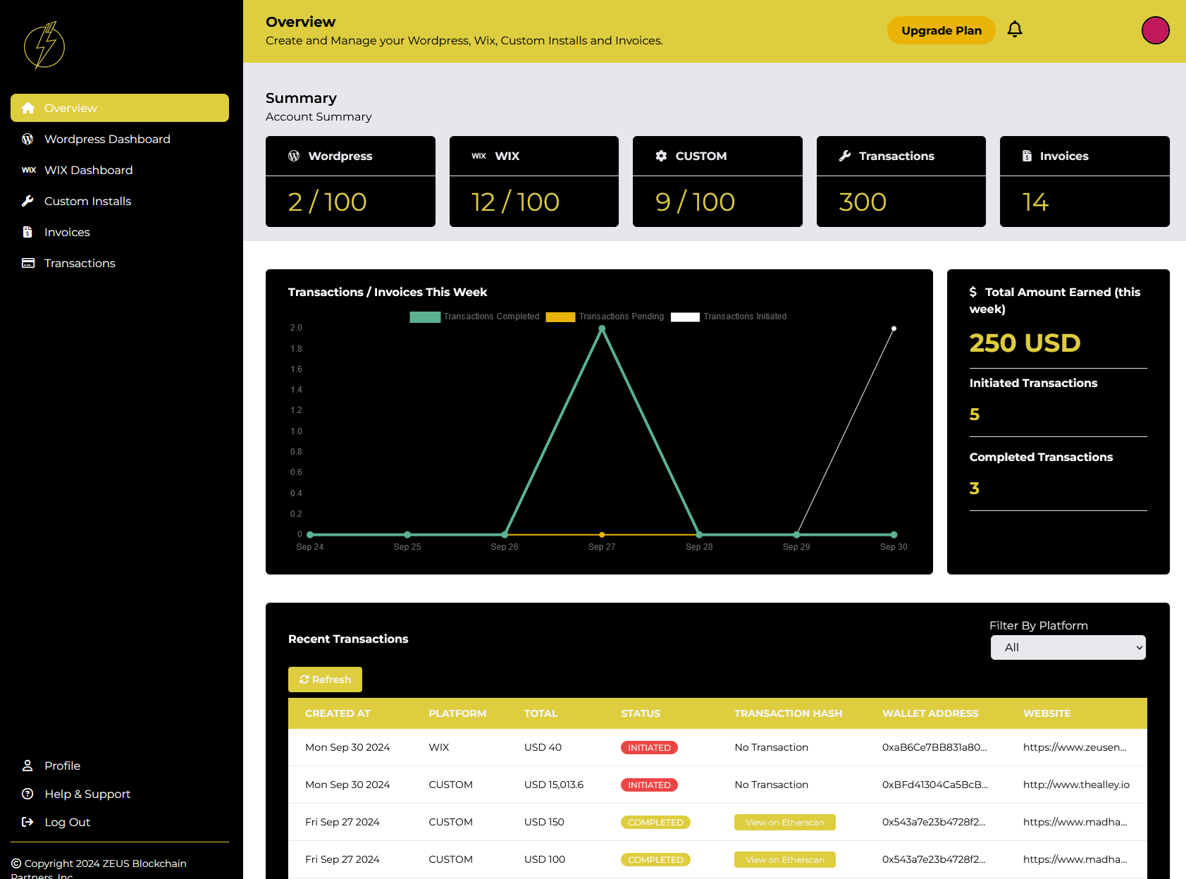 ZEUSxPay Dashboard Interface